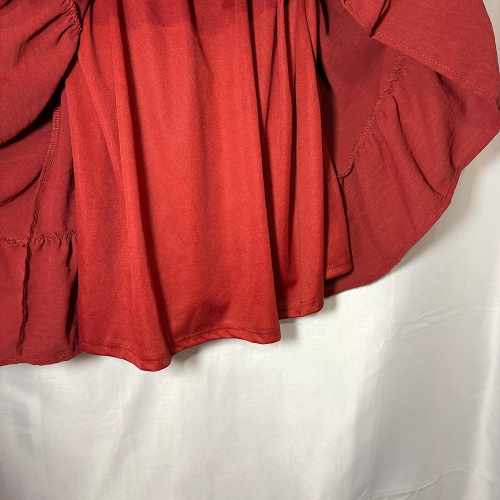 Altar'd State Rust Red Tiered Mini Dress V-Neck Tie Back Small - Picture 7 of 10